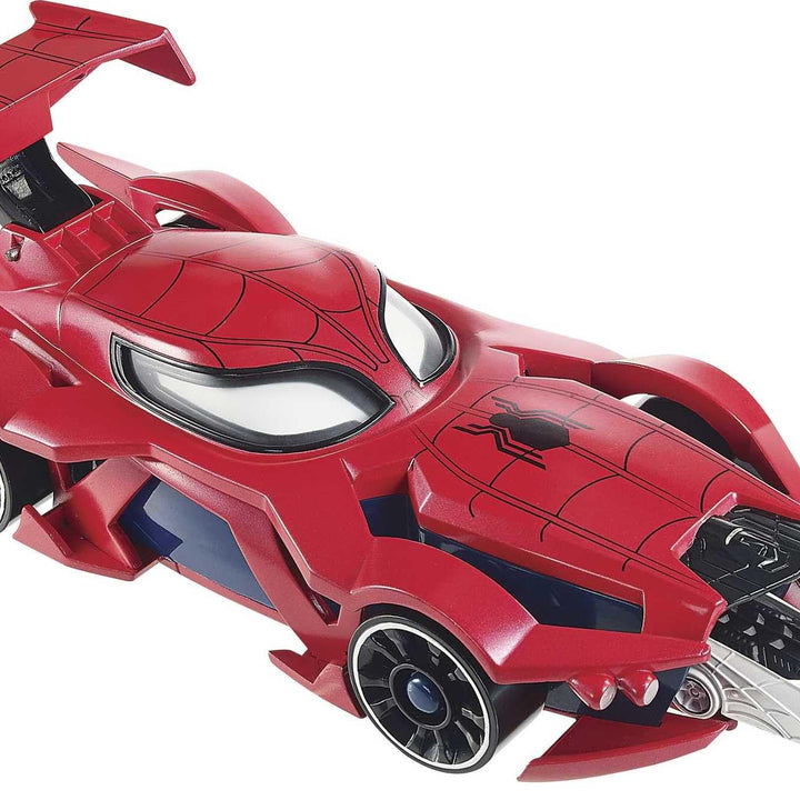 Hot Wheels Marvel Spider-Man Web-Car Launcher with Movement-Activated Eyes & 1:64 Scale Toy Character Car (Exclusive)