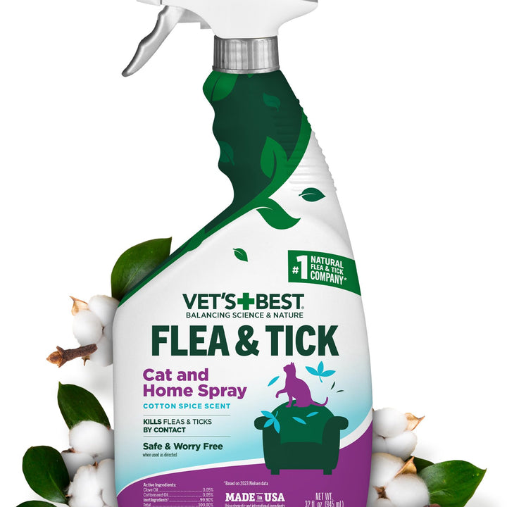 Vet’s Best Flea & Tick Flea and Tick Cat Easy Spray – Cotton Spice Scent – Natural Flea & Tick Prevention – Kills Fleas & Ticks for Cats – 14oz 14 oz