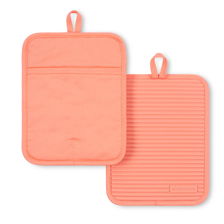 KitchenAid Ribbed Soft Silicone Pot Holder 2-Pack Set, Bird of Paradise, 7"x9" 7"x9" Holder Set