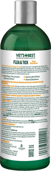 Vet’s Best Flea and Tick Shampoo for Dogs – Cotton Spice Scented Flea and Tick Shampoo – Made for Dogs – Protects Against Fleas, Larve, and Ticks – 12 oz Cotton Spice Scent