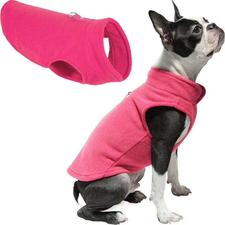 Gooby Fleece Vest Dog Sweater - Pink, X-Small - Warm Pullover Fleece Dog Jacket with O-Ring Leash - Winter Small Dog Sweater Coat - Cold Weather Dog Clothes for Small Dogs Boy or Girl