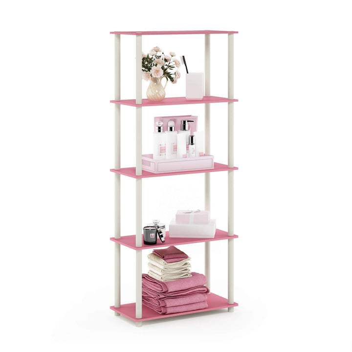 Furinno Turn-N-Tube 5-Tier Multipurpose Shelf / Display Rack / Storage Shelf / Bookshelf, Classic Tubes, Sonoma Oak/White 5-Tier Classic Tube