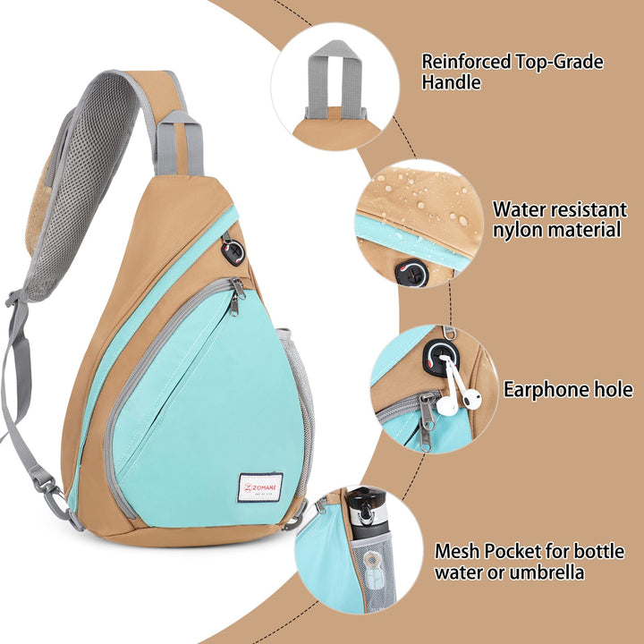 ZOMAKE Sling Bag for Women Men:Small Crossbody Sling Backpack - Mini Water Resistant Shoulder Bag Anti Thief Chest Bag Daypack for Travel Hiking Outdoor Sports (Fushcia White Leaf) Large Fushcia White Leaf