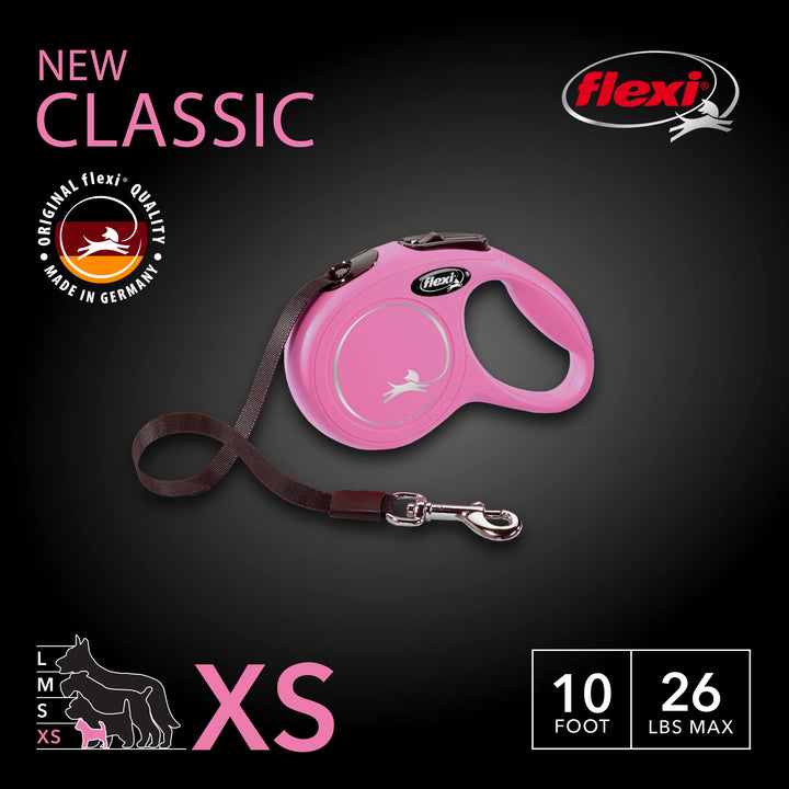 Flexi 25210758: Classic Retractable Tape Dog Leash, Pink Xs 26 Lbs 10Ft Extra Small - 10 ft