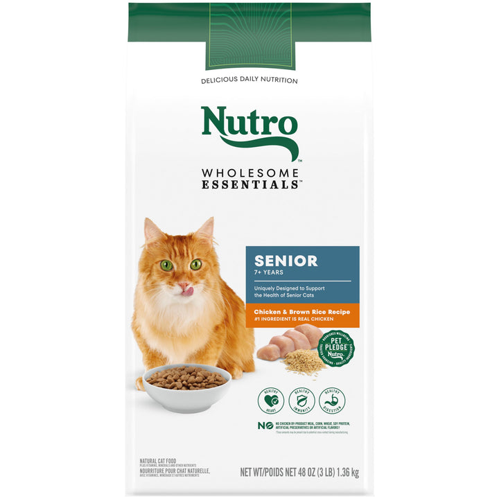 NUTRO WHOLESOME ESSENTIALS Natural Dry Cat Food, Senior Cat Chicken & Brown Rice Recipe , Kibble, 5 lb. Bag 5 Pound (Pack of 1)