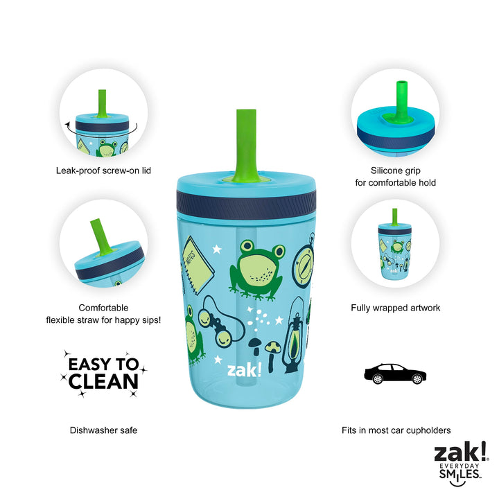 Zak Designs Campout and Camping Kelso Tumbler Set, Leak-Proof Screw-On Lid with Straw, Bundle for Kids Includes Plastic and Stainless Steel Cups with Bonus Sipper, 3pc Set, Non-BPA,15 fl oz Classic