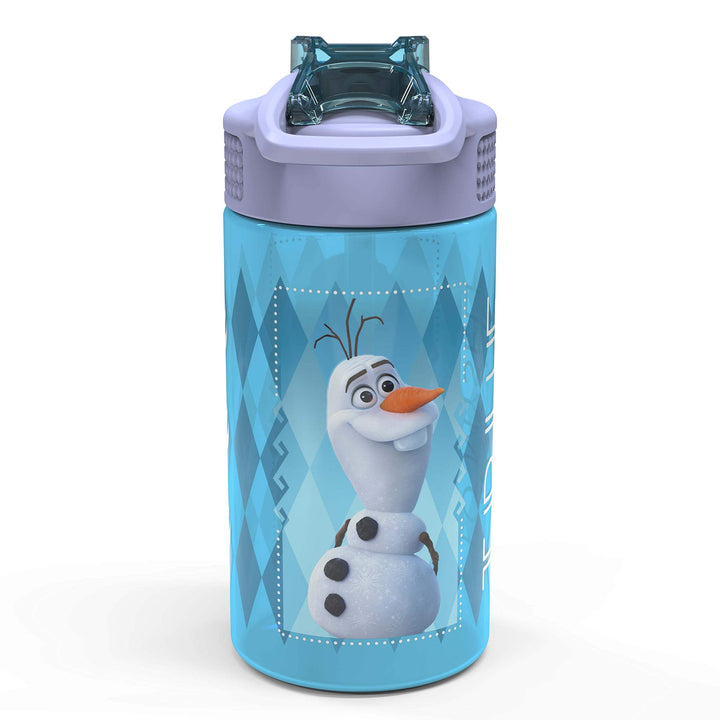 Zak Designs Disney Frozen 2 Kids Water Bottle Set with Reusable Straws and Built in Carrying Loops, Made of Plastic, Leak-Proof Designs 16 oz, BPA-Free, 2pc Set, Elsa & Anna (Frozen 2)