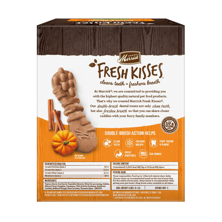 Merrick Fresh Kisses, Dental Chews for Dogs, Pumpkin and Cinnamon Natural Dog Treats for Small Dogs 5-15 Lbs - 21 oz. Bag Extra Small Dog (5-15 Pound) NEW! Pumpkin + Cinnamon 70 Count (Pack of 1)