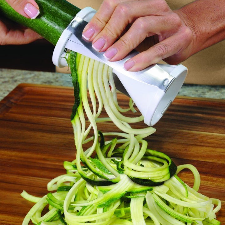 Veggie Slicer, Dual Stainless Steel Blade Vegetable Cutter for Thick or Thin Noodle, Works with Zucchini, Squash, Cucumbers, Carrots, and more,White