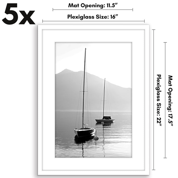 Americanflat 12x16 Picture Frame with Polished Plexiglass - Set of 5 - Use as 8.5x11 Frame with Mat or 12x16 Frame Without Mat - Galleria Collection - Gallery Wall Frame Set for Wall Display - White