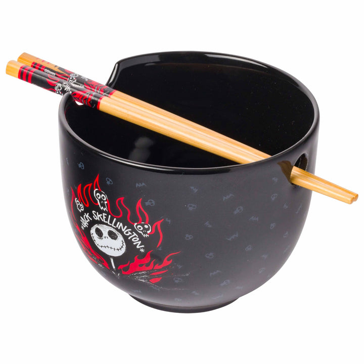 Silver Buffalo Disney Nightmare Before Christmas Jack Skellington Ceramic Ramen Noodle Rice Bowl with Chopsticks, Microwave Safe, 20 Ounces