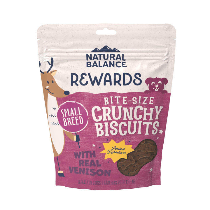 Natural Balance Limited Ingredient Rewards Crunchy Biscuits, Bite-Size Grain-Free Dog Treats for Small-Breed Dogs, Made with Real Venison, 8 Ounce (Pack of 1)