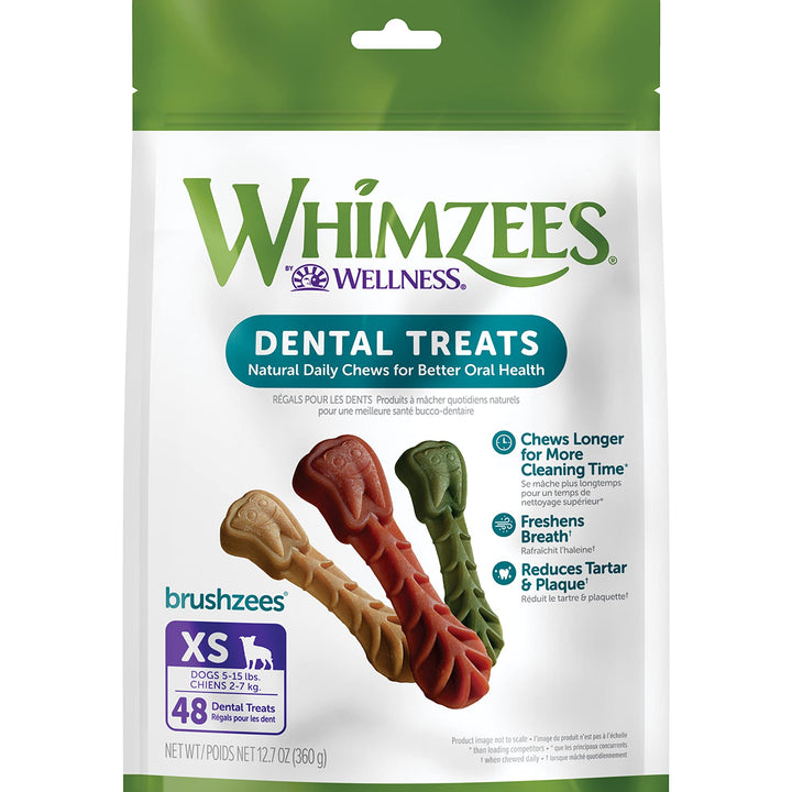 WHIMZEES by Wellness Brushing Dental Chews For Dogs, Grain-Free, Long Lasting Treats, Freshens Breath Extra Small Breed, 48 Count 48 Count (Pack of 1) Standard Pack