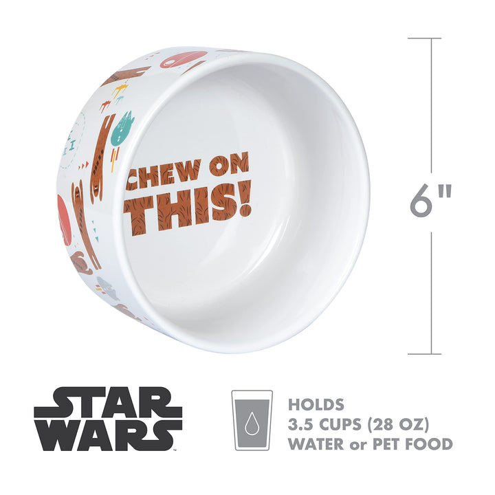 STAR WARS Chewbacca "Chew on This" Dog Food Bowl, 6 Inch | Dog Feeding Bowl Holds up to 3.5 Water, Dry Food, or Wet Food | Dishwasher Safe on Top Rack Dog Bowl,White,1 Count (Pack of 1),FF13172