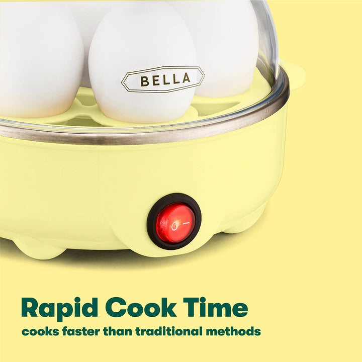 BELLA Rapid Electric Egg Cooker and Poacher with Auto Shut Off for Omelet, Soft, Medium and Hard Boiled Eggs - 7 Egg Capacity Tray, Single Stack, Yellow