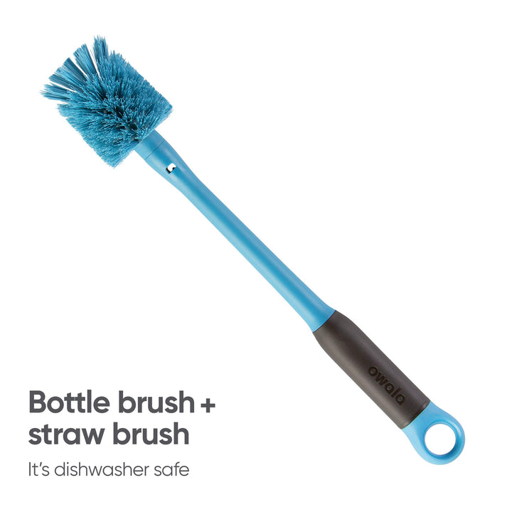 Owala 2-in-1 Water Bottle Brush Cleaner and Water Bottle Straw Cleaner Brush, Water Bottle Brush with Removable Head and Twist n Hide Straw Brush, Smokey Blue