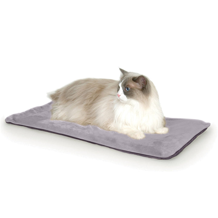 K&H Pet Products Heated Thermo-Kitty Mat, Indoor Heated Cat Bed, Pet Heat Pad for Indoor Cats and Small Dogs, Cat Heating Pad, Electric Thermal Warming Cat Bed Mat, Gray 12.5 X 25 Inches Pet Bed