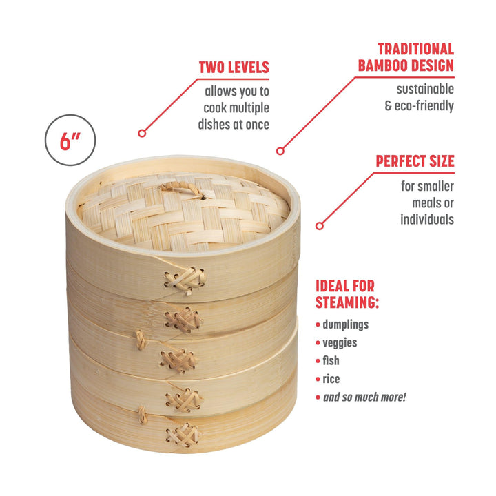 Joyce Chen 2-Tier Bamboo Steamer Baskets, 6-Inch 6 inch