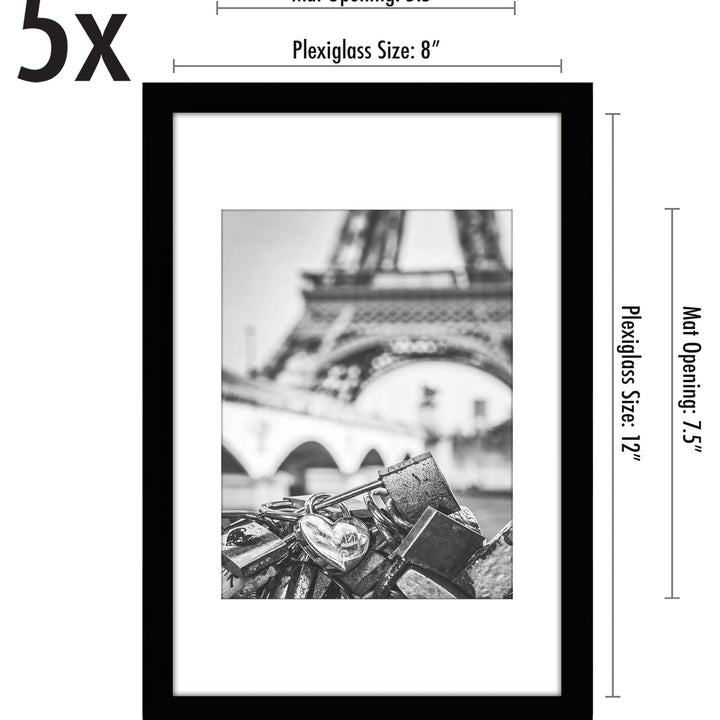 Americanflat 12x16 Picture Frame with Polished Plexiglass - Set of 5 - Use as 8.5x11 Frame with Mat or 12x16 Frame Without Mat - Galleria Collection - Gallery Wall Frame Set for Wall Display - White