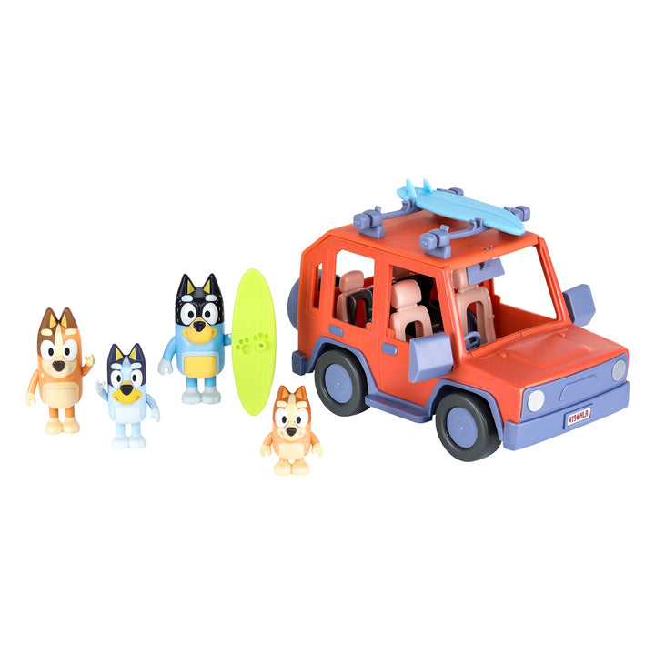 Bluey Heeler Family 4WD Vehicle and 4 Figure Pack, 2.5-3 Inch Figures, 2 Surfboards Accessories and Stickers |  Exclusive