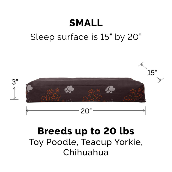 Furhaven Water-Resistant Orthopedic Dog Bed for Small Dogs w/ Removable Washable Cover, For Dogs Up to 20 lbs - Indoor/Outdoor Garden Print Mattress - Bark Brown, Small Water-Resistant Garden Print (Bark Brown) 20.0"L x 15.0"W x 3.0"Th Orthopedic Foam