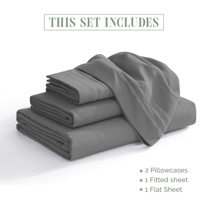 Elegant Comfort Luxurious 1500 Premium Hotel Quality Microfiber Three Line Embroidered Softest 4-Piece Bed Sheet Set, Wrinkle and Fade Resistant, Full, Sage-Green Sage/Green