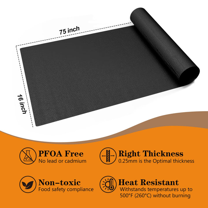 UBeesize 75inch roll Large Oven Liners for Bottom of Oven BPA and PFOA Free,Thick Heavy Duty Non Stick Teflon Oven Mats for Electric, Gas, Toaster，Convection, Microwave Ovens and Grills Black 75inch Roll Liner