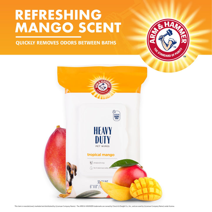 Arm & Hammer for Pets Heavy Duty Multipurpose Pet Bath Wipes | Dog Wipes Remove Odor & Refreshes Skin | Mango Scent, Dog Grooming Wipes for Pets (Pack of 12,1200 Count Total) Bathing Wipes 100 Count (Pack of 12)