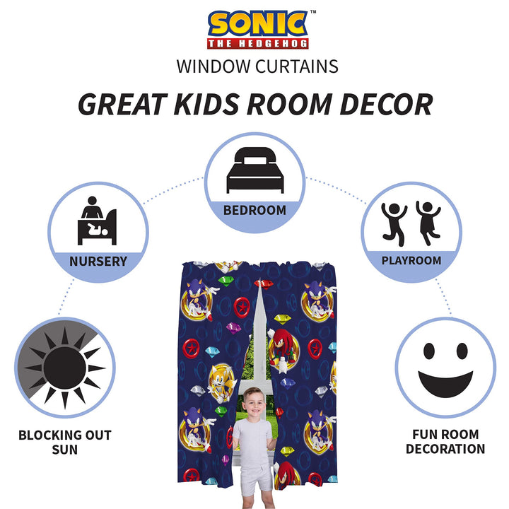 Franco Kids Room Window Curtains Drapes Set, 82 in x 63 in, Sonic The Hedgehog, Anime