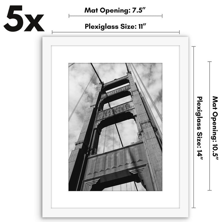 Americanflat 12x16 Picture Frame with Polished Plexiglass - Set of 5 - Use as 8.5x11 Frame with Mat or 12x16 Frame Without Mat - Galleria Collection - Gallery Wall Frame Set for Wall Display - White