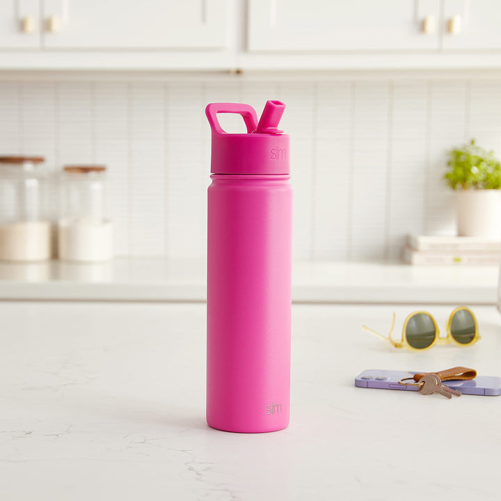 Simple Modern Water Bottle with Straw Lid Vacuum Insulated Stainless Steel Metal Thermos Bottles | Reusable Leak Proof BPA-Free Flask for Gym Sports | Summit Collection | 22oz, Raspberry Vibes -Raspberry Vibes