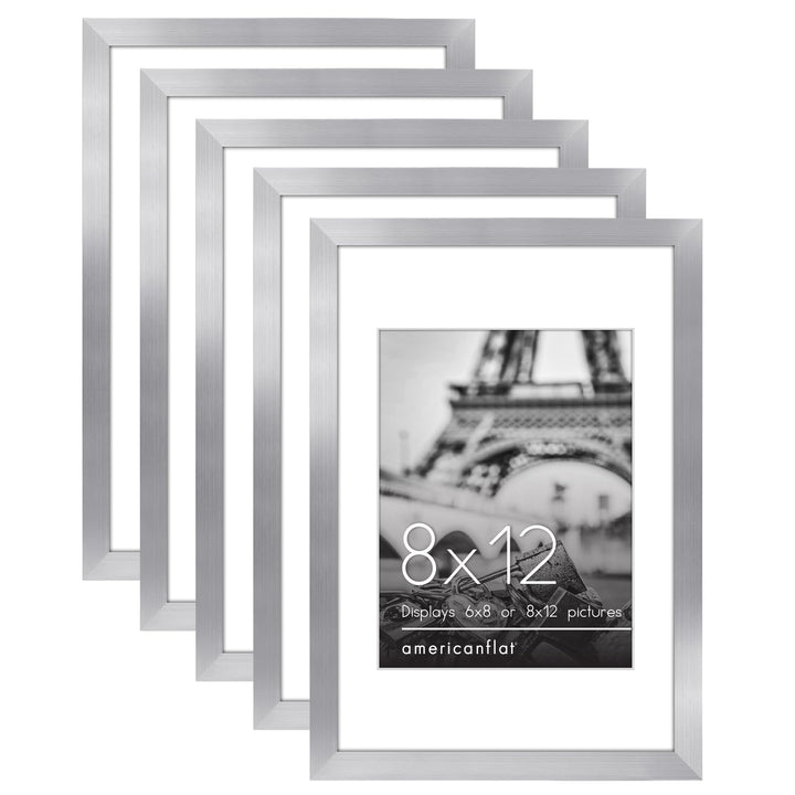 Americanflat 12x16 Picture Frame with Polished Plexiglass - Set of 5 - Use as 8.5x11 Frame with Mat or 12x16 Frame Without Mat - Galleria Collection - Gallery Wall Frame Set for Wall Display - White