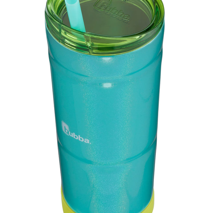 Bubba Envy S Vacuum-Insulated Stainless Steel Tumbler with Lid, Straw, and Removable Bumper, 24oz Reusable Iced Coffee or Water Cup, BPA-Free Travel Tumbler, Island Teal Iridescent