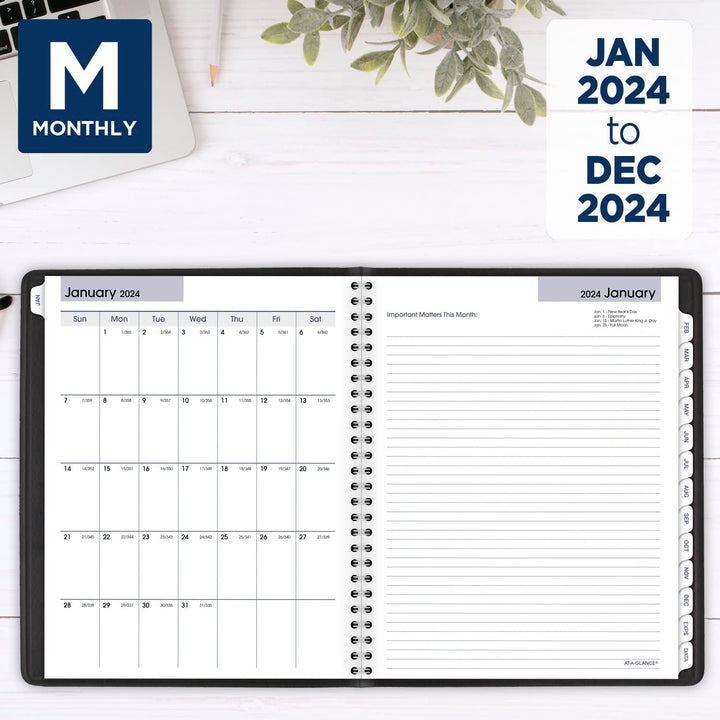 AT-A-GLANCE 2024 Weekly & Monthly Planner, 7" x 8-3/4", Medium, Refillable, Executive, DayMinder, Black (G5450024) 2024 Old Edition Refillable Planner