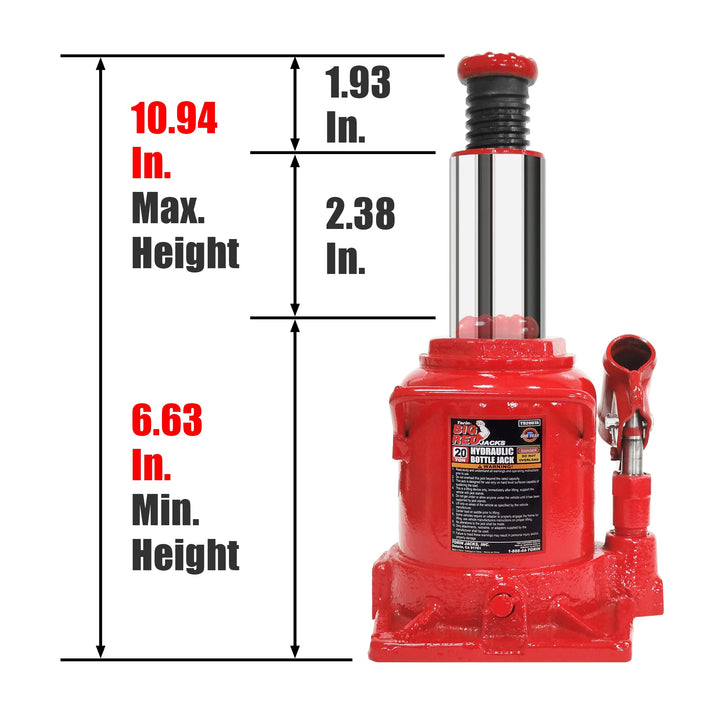 BIG RED 20 Ton (40,000 LBs) Torin Welded Hydraulic Car Bottle Jack, Red, TAM92003B & T92007A Torin Hydraulic Stubby Low Profile Welded Bottle Jack, 20 Ton (40,000 lb) Capacity, Red 20 Ton (40,000 LBs) Bottle Jack + Bottle Jack, 20 Ton