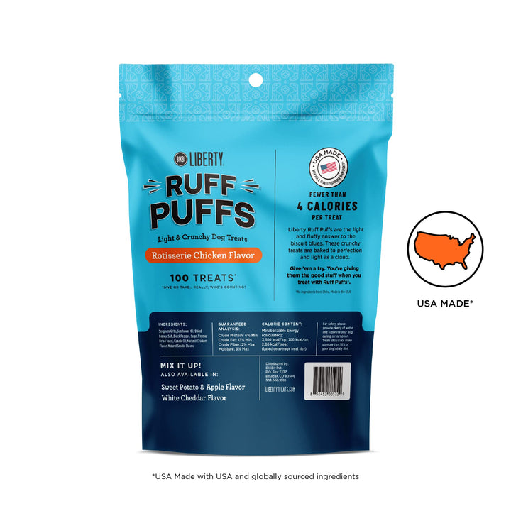 BIXBI Liberty Ruff Puffs, White Cheddar (4 oz, 1 Pouch) - Crunchy Small Training Treats for Dogs - Wheat Free and Low Calorie Dog Treats, Flavorful Healthy and All Natural Dog Treats 4 Ounce (Pack of 1)