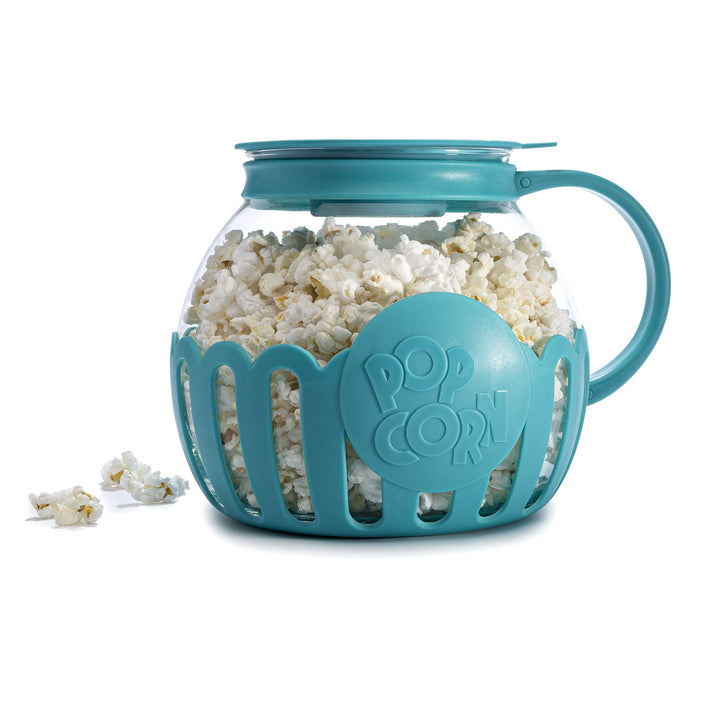 Ecolution Patented Micro-Pop Microwave Popcorn Popper with Temperature Safe Glass, 3-in-1 Lid Measures Kernels and Melts Butter, Made Without BPA, Dishwasher Safe, 3-Quart, Teal 3-Quart Family Size