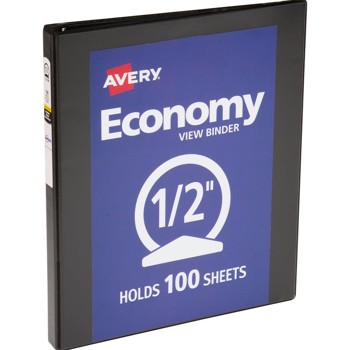 Avery Economy View 3 Ring Binder, 0.5" Round Rings, 1 Black Binder (05751) 1 Count (Pack of 1)