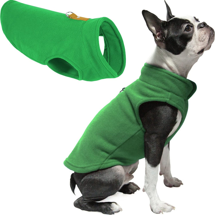 Gooby Fleece Vest Dog Sweater - Green, X-Small - Warm Pullover Fleece Dog Jacket with O-Ring Leash - Winter Small Dog Sweater Coat - Cold Weather Dog Clothes for Small Dogs Boy or Girl X-Small (Around 4-lb)