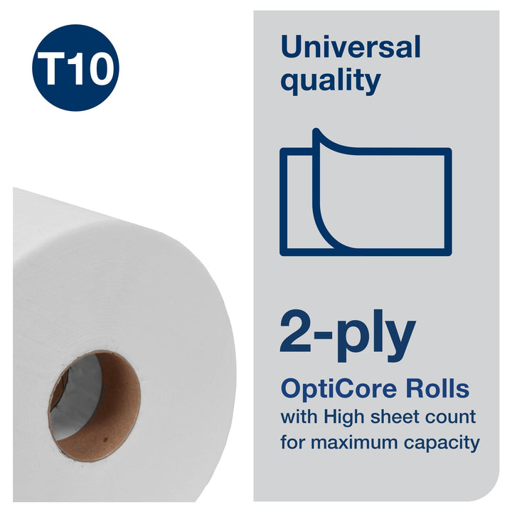 Tork OptiCore® Mid-size Toilet Paper Roll White T10, Universal, 2-ply, 12 x 2000 sheets, 160090