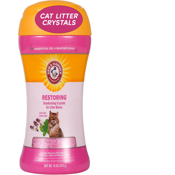 Arm & Hammer Restoring Cat Litter Box Deodorizing Crystals, Clary Sage & Mint Scent - Cat Smell Eliminator for Home, Odor Control, Cat Litter Crystals, Cat Essentials, 15 Ounce Restoring - Clary Sage & Mint 15 Ounce (Pack of 1)