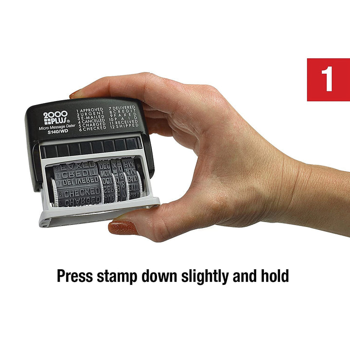 2000 PLUS 12-in-1 Self Inking Date and Message Stamp, for Business and Office, Black Ink (011090)