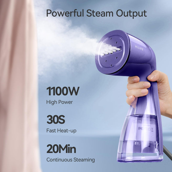 HiLIFE Steamer for Clothes, 1100W Clothes Steamer with Large 300ml Tank, Handheld Clothing Steamer, Fabric Wrinkle Remover, Portable & Compact Travel Size Garment Steamer ONLY FOR 120V (Blue) E-Blue