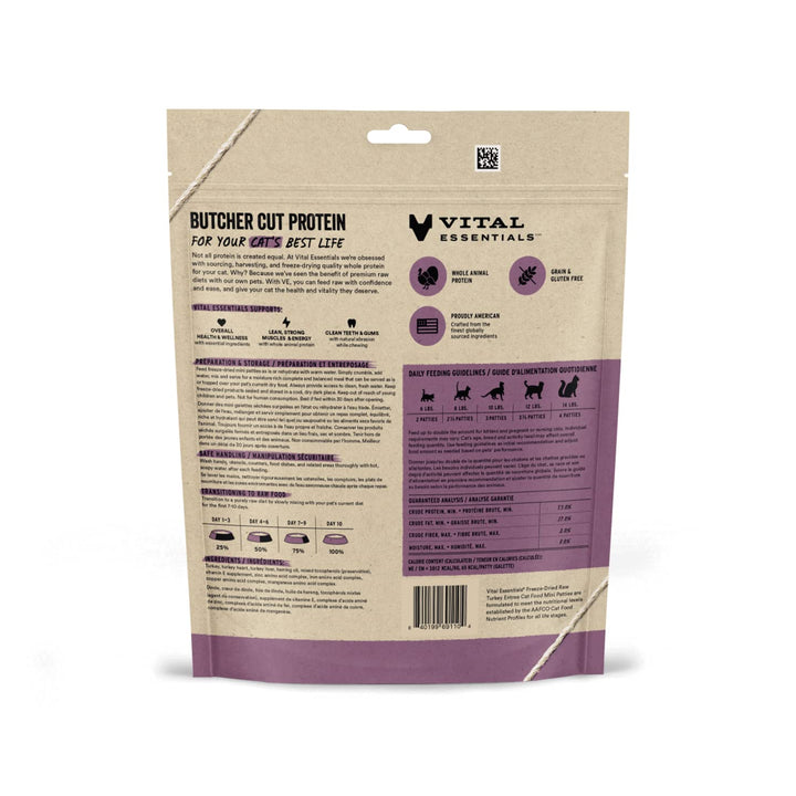 Vital Essentials Freeze Dried Raw Cat Food, Turkey Mini Patties Entree, 3.5 oz