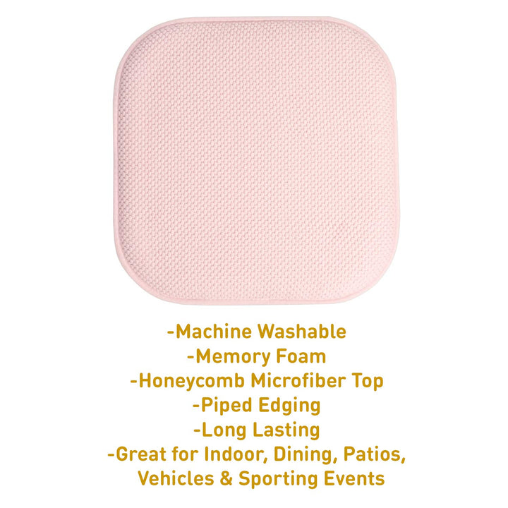 Sweet Home Collection Chair Cushion Memory Foam Pads Honeycomb Pattern Slip Non Skid Rubber Back Rounded Square 16" x 16" Seat Cover, 2 Pack, Pink