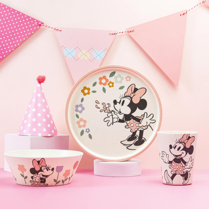 Zak Designs Disney Kids Dinnerware Set 3 Pieces, Durable and Sustainable Melamine Bamboo Plate, Bowl, and Tumbler are Perfect For Dinner Time With Family (Minnie Mouse) 8" Plate, 6" Bowl, 10oz Tumbler Minnie Mouse