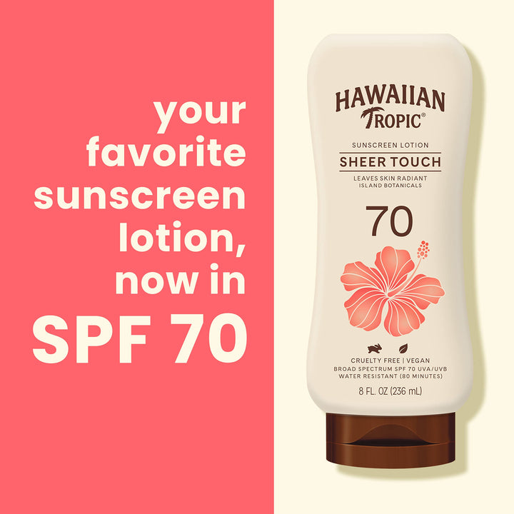 Hawaiian Tropic Sheer Touch Ultra Radiance Lotion Sunscreen SPF 70, 8oz | Hawaiian Tropic Sunscreen SPF 70, Sunblock, Broad Spectrum Sunscreen, Oxybenzone Free Sunscreen, Body Sunscreen, 8oz