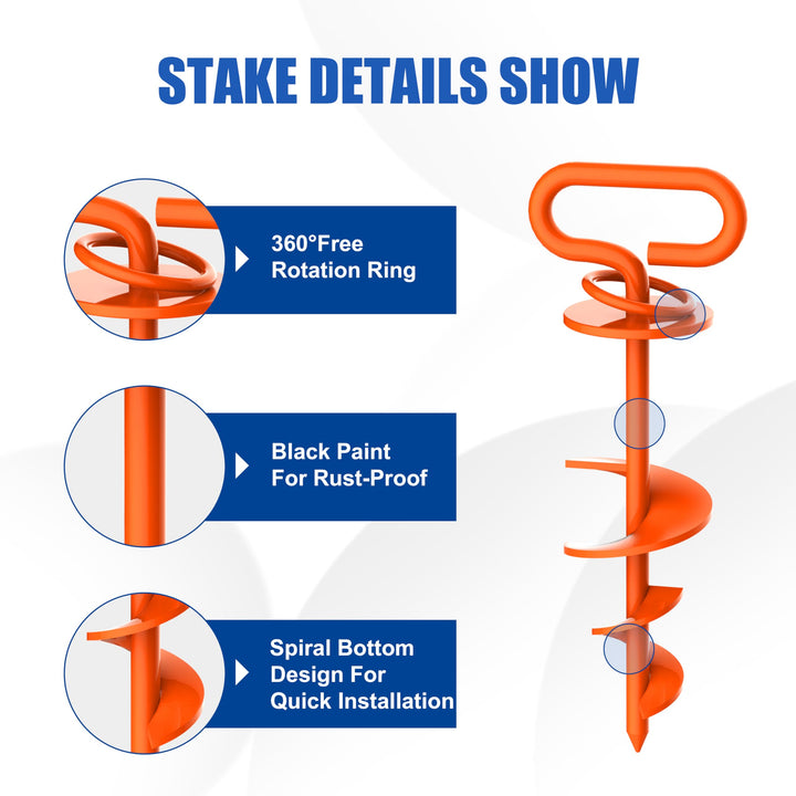 Eurmax USA Heavy-Duty Dog Tie Out Stakes Easy Installation Yard Dog Leash Anchor Dog Stake for Outside Portable Camping Dog Ground Anchor Dog Anchor for Large Dogs,Trampoline, 1-Pack(Orange) Orange 1pc with bag