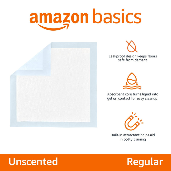 Basics Absorbent Dog and Puppy Pee Pads with 5-Layer Leak-Proof Design and Quick-Dry Surface for Potty Training, Heavy Duty Absorbency, Giant, 27.5 x 44 Inch - Pack of 30, Blue & White Giant (30 Count)