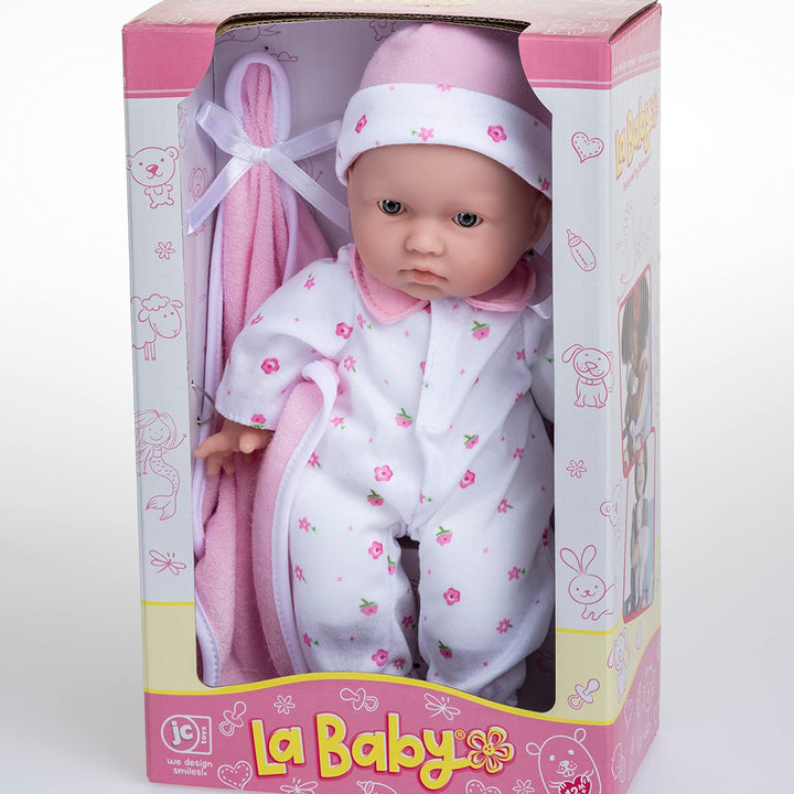 JC Toys La Baby Caucasian Baby Doll Set – 11 Inch Soft Baby Doll | Washable |Removable Pink Outfit w/ Hat & Blanket | For Children 12 Months + Pink Caucasian